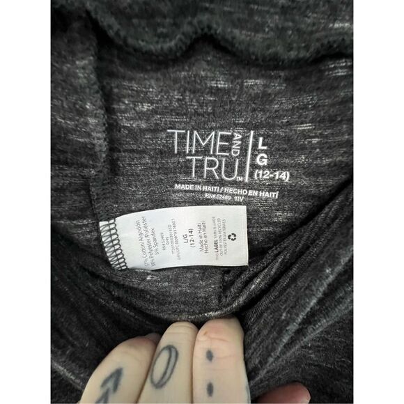 Time and Tru Dark Grey “Fuzzy” Patterned Basic Stretchy Leggings - Picture 3 of 4